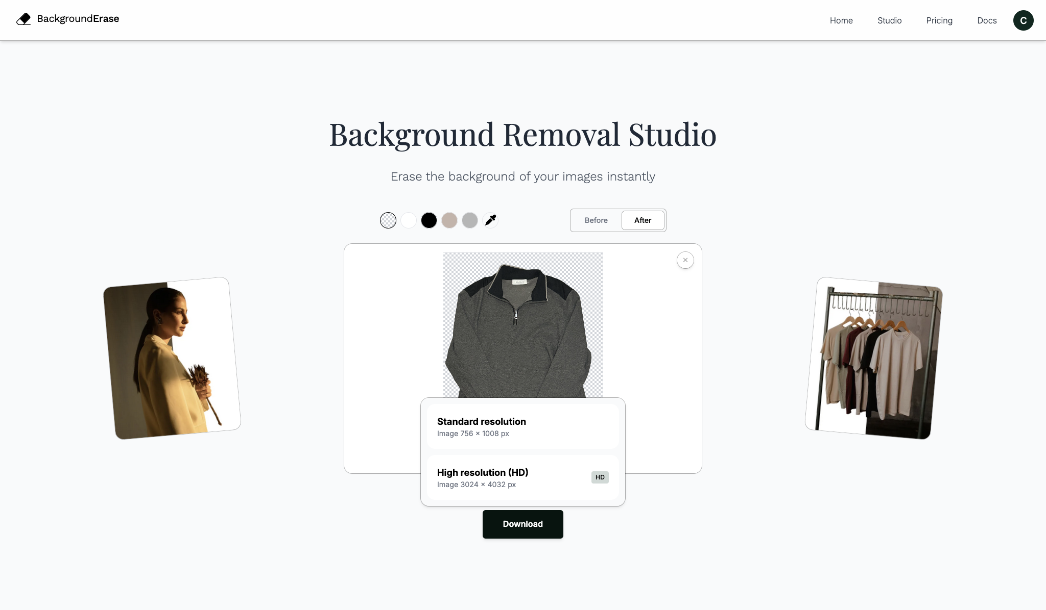 BackgroundErase Studio download controls